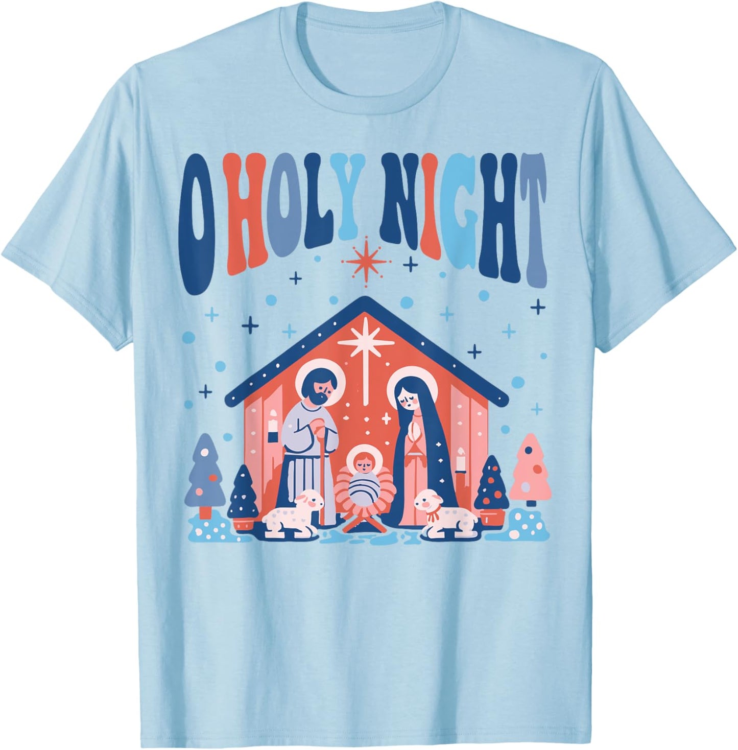 Oh Holy Night Silent Night Christmas Boho Christian Jesus T-Shirt - T-Shirt | Light Blue