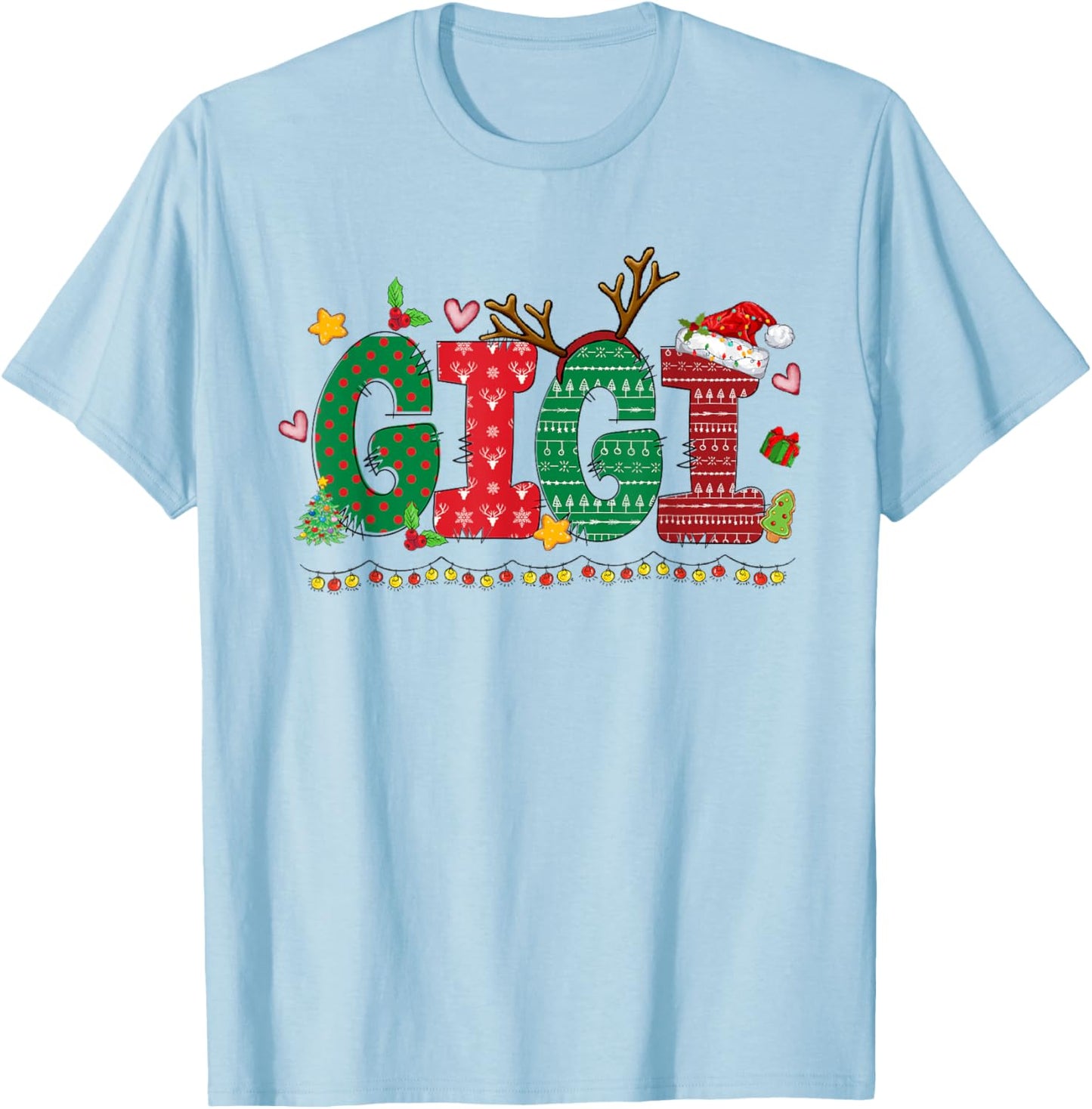 Gigi Claus Christmas Lights Pajama Family Matching T-Shirt - T-Shirt | Light Blue