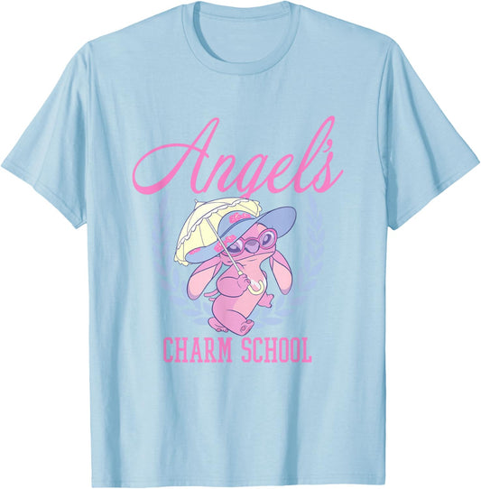 Disney Lilo & Stitch Angel's Charm School Demure College T-Shirt - T-Shirt | Light Blue