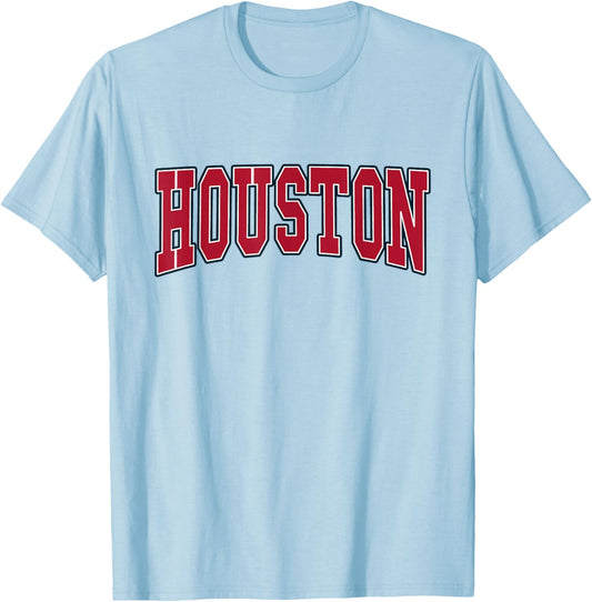Graphic Apparel Co. - HOUSTON - Adult - White - Small - Short Sleeve - Classic Fit - Throwback Design T-Shirt - T-Shirt | Light Blue
