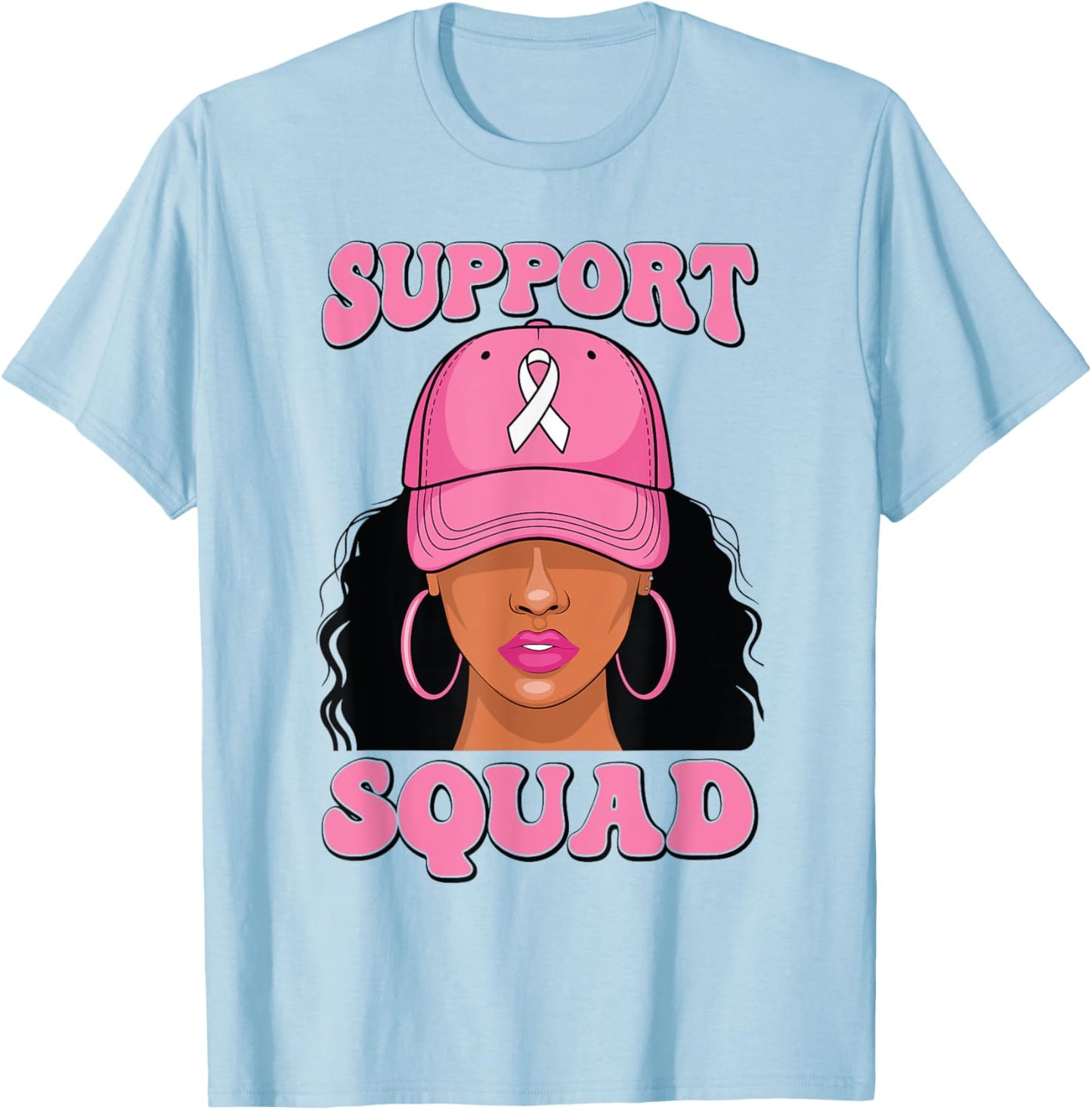 Black Woman Support Squad Breast Cancer Awareness T-Shirt - T-Shirt | Light Blue