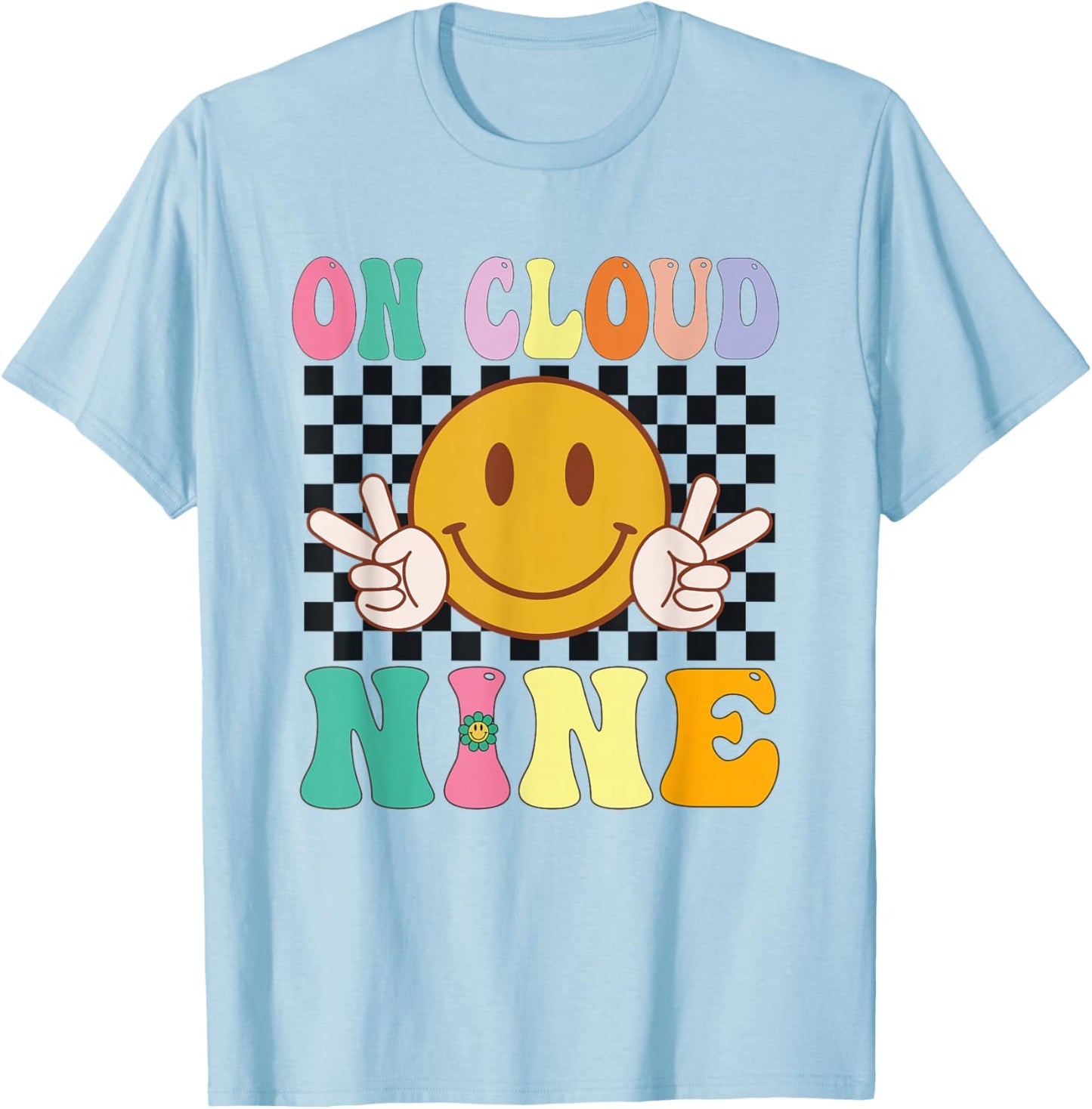 Groovy On Cloud Nine Flower Happy 9th Birthday 9 Years Old f T-Shirt - T-Shirt | Light Blue