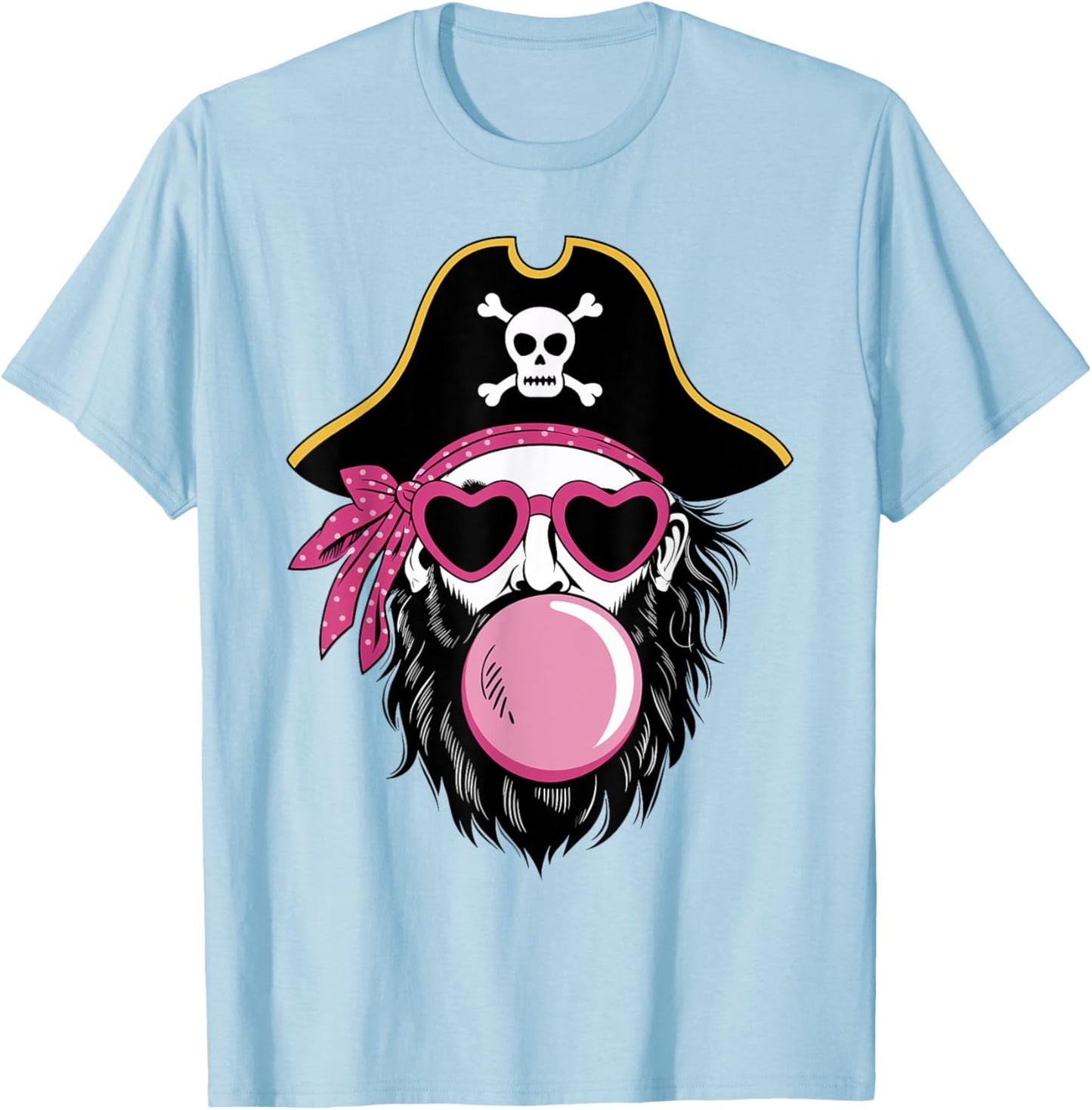 Pirate Blowing Bubble Preppy Pink Mascot Halloween Women T-Shirt - T-Shirt | Light Blue