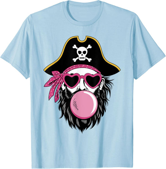 Pirate Blowing Bubble Preppy Pink Mascot Halloween Women T-Shirt - T-Shirt | Light Blue