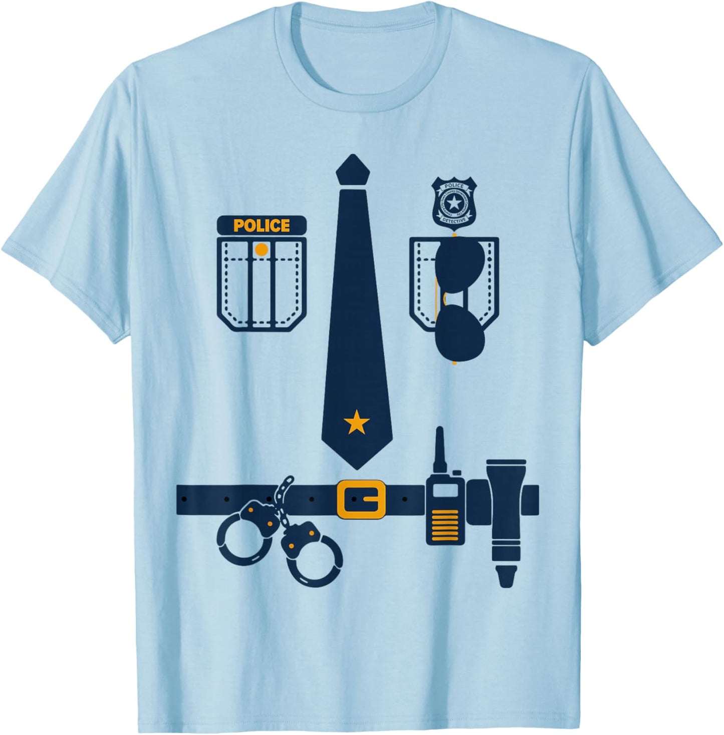 Police Costume Cop Uniform Officer Halloween Women Men Boys T-Shirt - T-Shirt | Light Blue