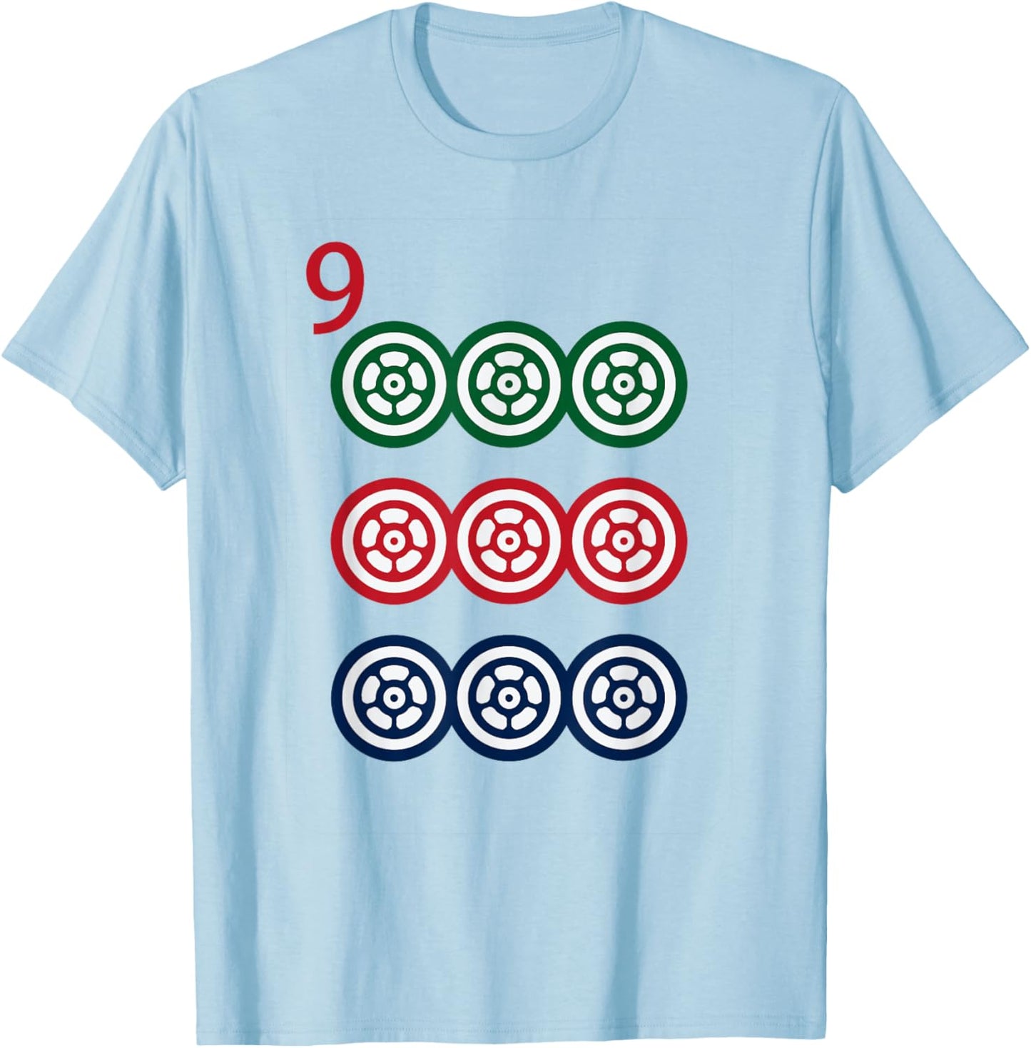 Chinese Mah Jong Dots Pinzu Nine Tile Mahjong Costume T-Shirt - T-Shirt | Light Blue