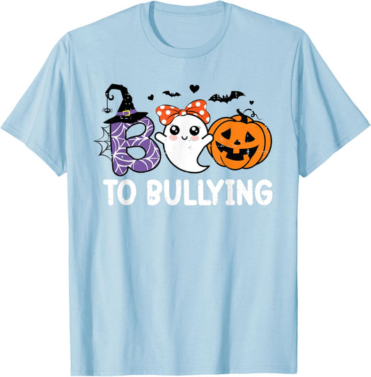 Boo To Bullying Ghost Pumpkin Anti Bullying Unity Day Orange T-Shirt - T-Shirt | Light Blue