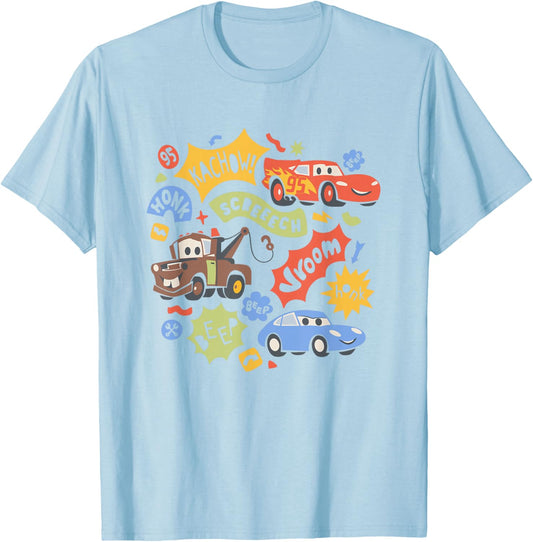 Disney Pixar Cars 2 McQueen Mater Sally Kachow Chest Logo T-Shirt - T-Shirt | Light Blue