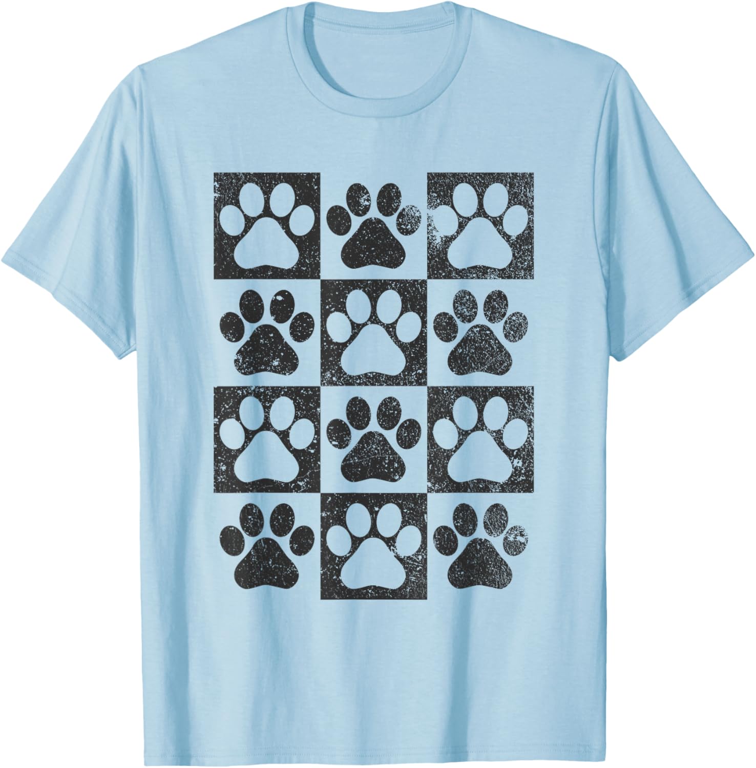Retro Checkerboard Checkered Dog Paw Puppy Lover T-Shirt - T-Shirt | Light Blue