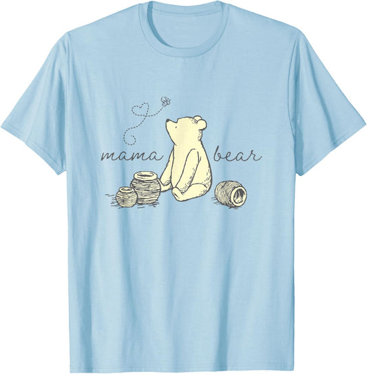 Disney Winnie the Pooh Mama Bear Cute Pooh Big Chest Logo T-Shirt - T-Shirt | Light Blue