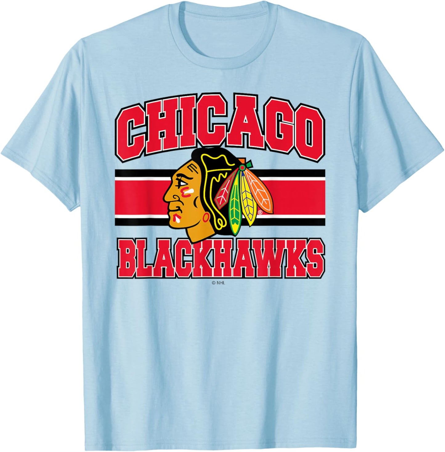 Chicago Blackhawks Stripe Gray Officially Licensed T-Shirt - T-Shirt | Light Blue