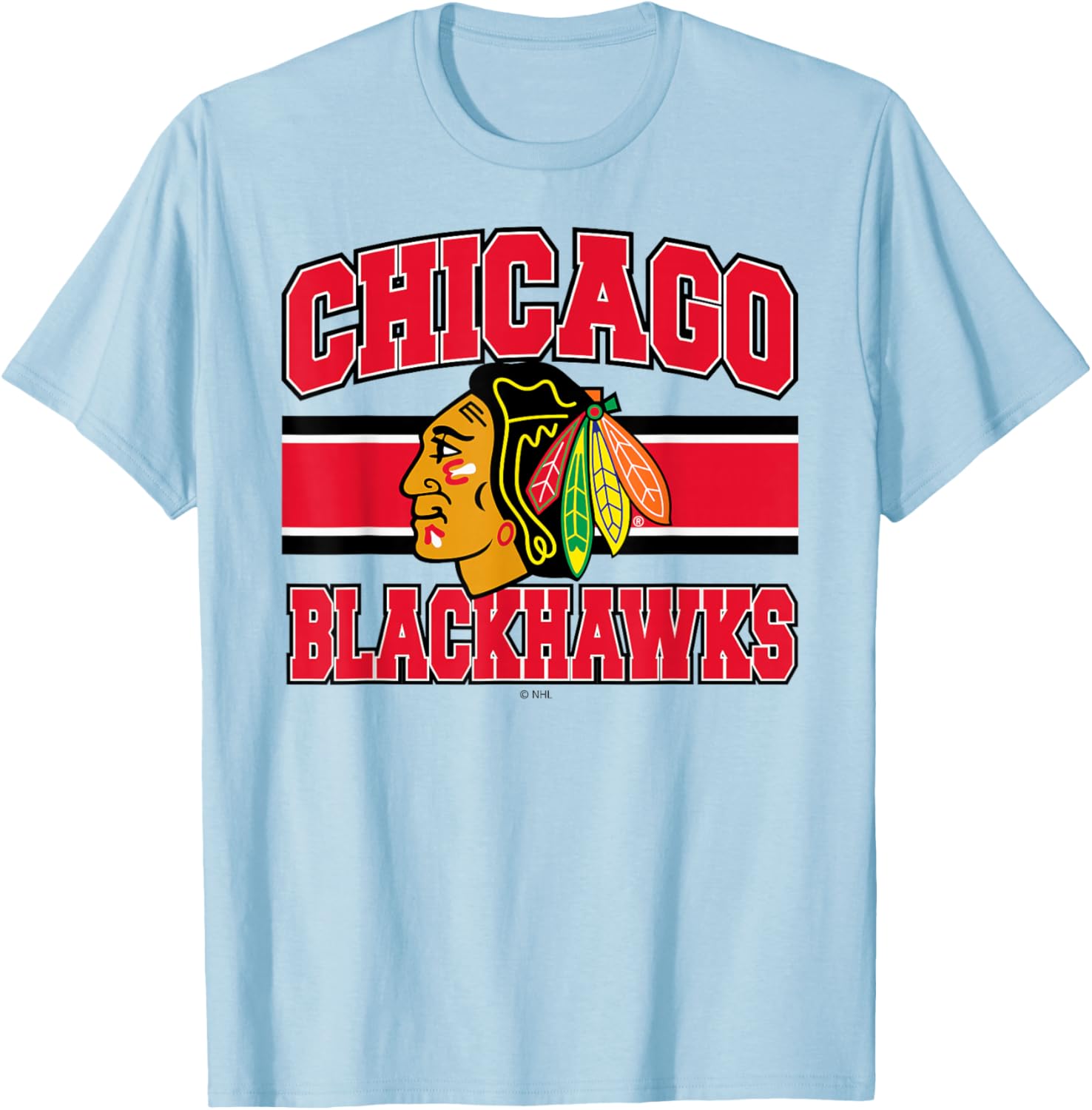 Chicago Blackhawks Stripe Gray Officially Licensed T-Shirt - T-Shirt | Light Blue