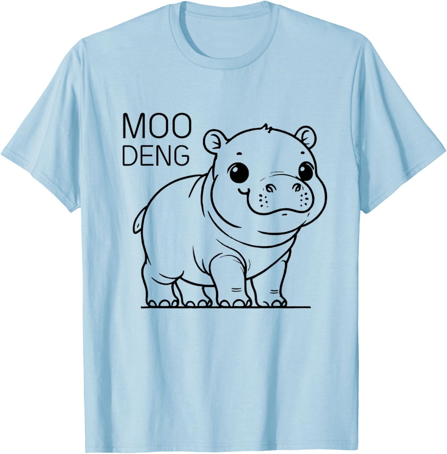 Moo-Deng Famous Baby Pygmy Hippo Minimalist Animal Art T-Shirt - T-Shirt | Light Blue