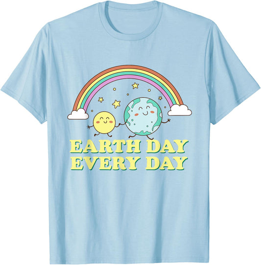 Earth Day Every Day Rainbow Globe Save the Planet T-Shirt - T-Shirt | Light Blue