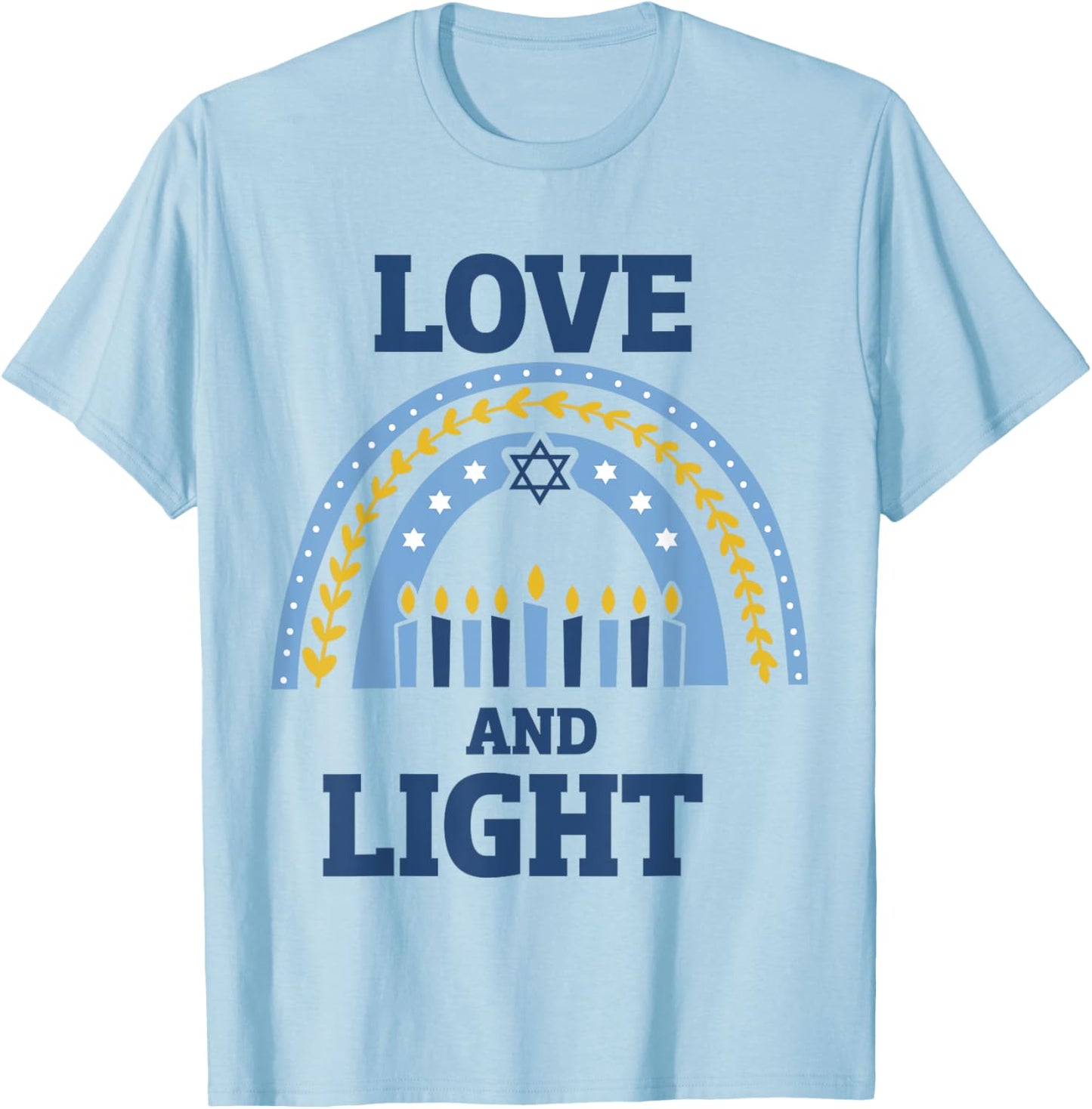 Hanukkah love light with menorah candles rainbow chanukah T-Shirt - T-Shirt | Light Blue