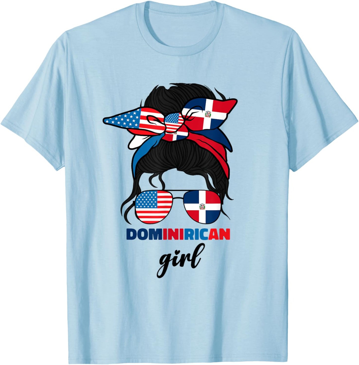 Half Dominican And American Dominicana Republic Flag Girl T-Shirt - T-Shirt | Light Blue