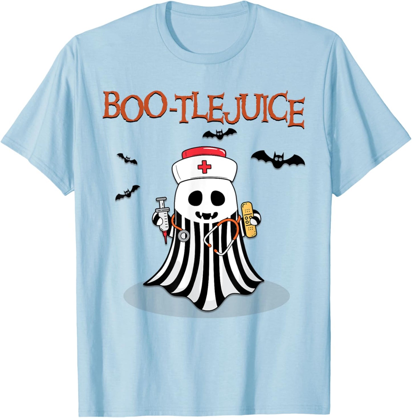 Boo-tlejuice Ghost Nurse Halloween T-Shirt - T-Shirt | Light Blue