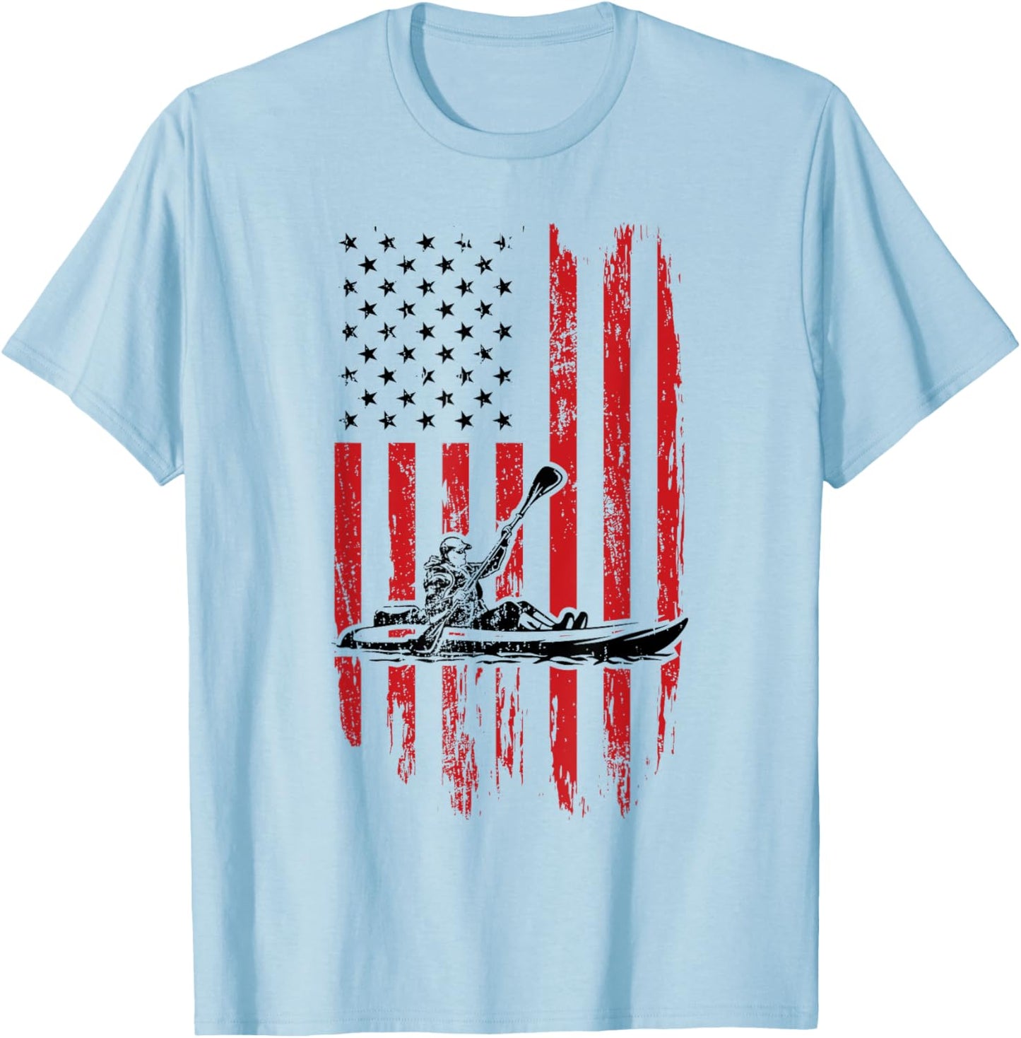 Kayak Paddle USA Flag American Kayaking 4th Of July Lovers T-Shirt - T-Shirt | Light Blue