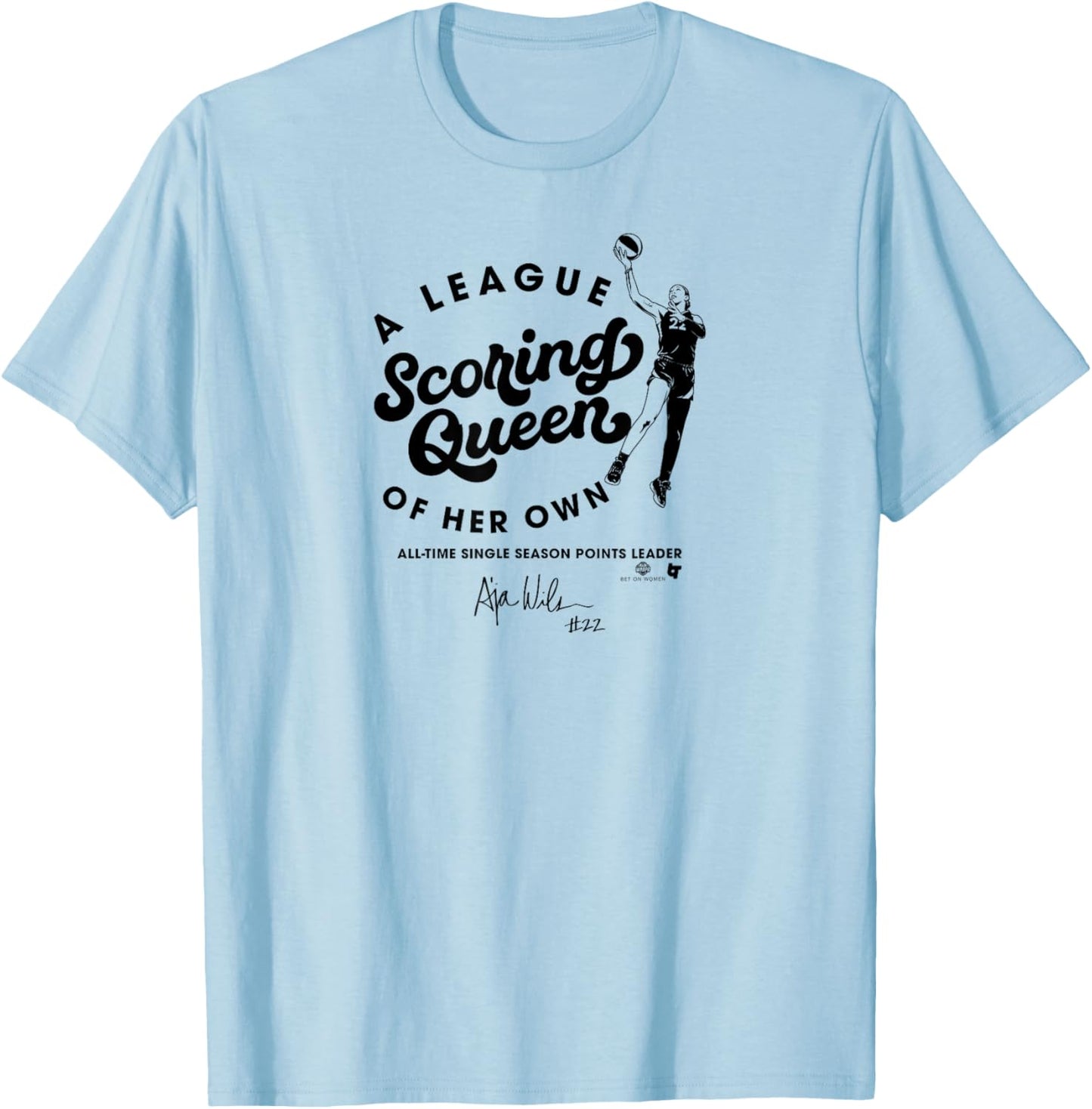 A'ja Wilson - Scoring Queen - Las Vegas Basketball T-Shirt - T-Shirt | Light Blue