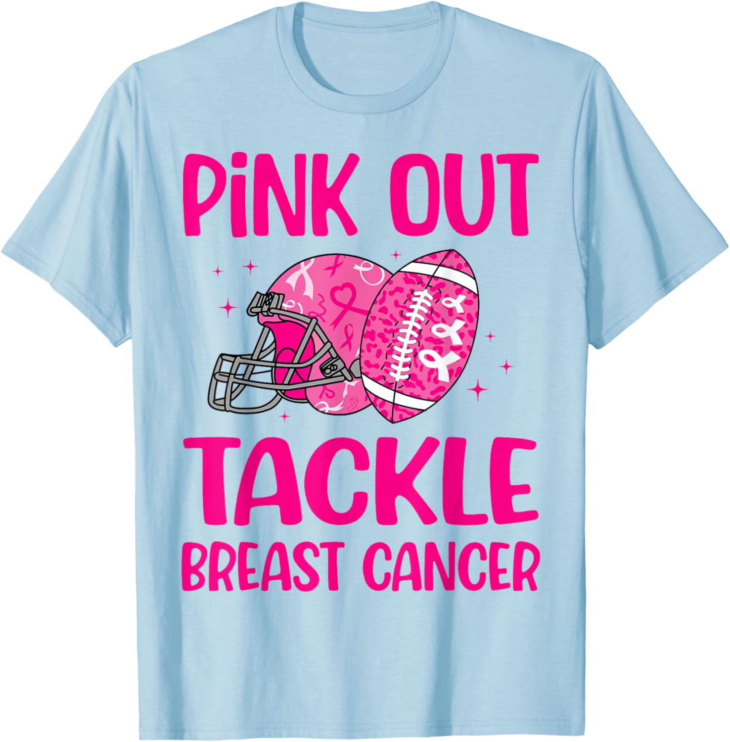 American Football Pink Out Tackle Breast Cancer Awareness T-Shirt - T-Shirt | Light Blue