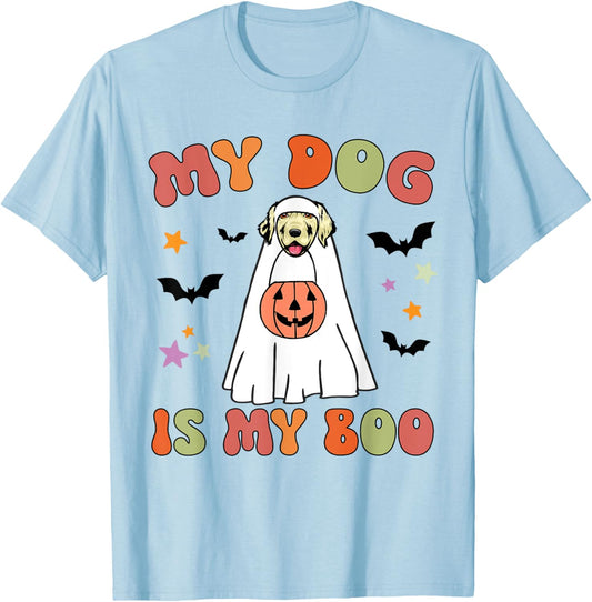 My Dog Is My Boo Cream Golden Retriever Halloween Costume T-Shirt - T-Shirt | Light Blue