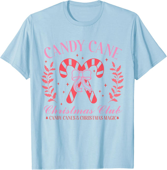 Candy Cane Christmas Club Shirt Festive Holiday Candy Canes T-Shirt - T-Shirt | Light Blue