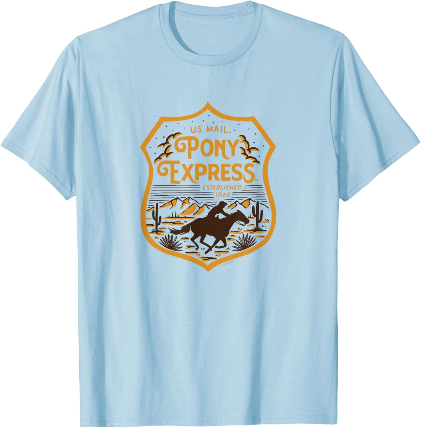 USPS - Pony Express U.S. Mail Desert Ride Badge T-Shirt - T-Shirt | Light Blue