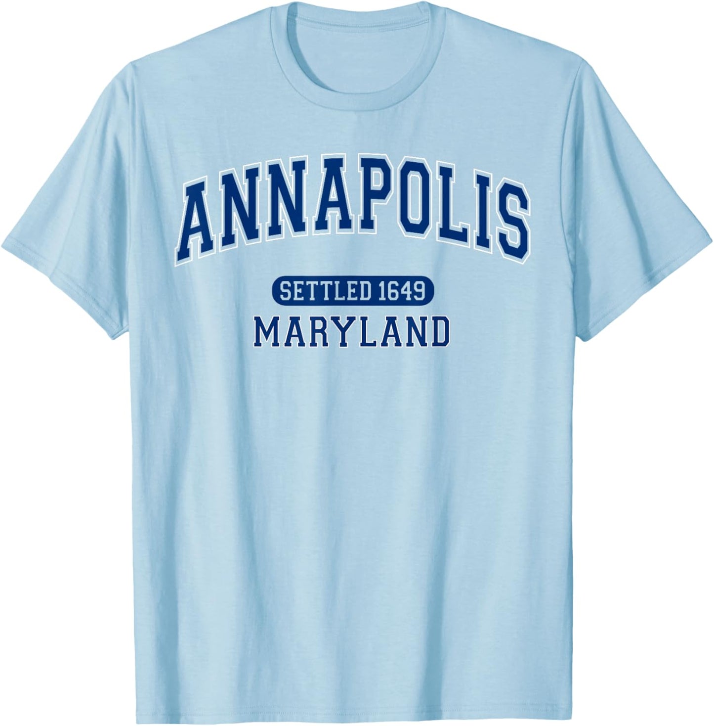 Annapolis Maryland MD Settled 1649 Vintage Arched Navy Blue T-Shirt - T-Shirt | Light Blue