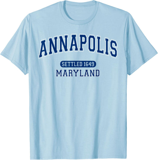 Annapolis Maryland MD Settled 1649 Vintage Arched Navy Blue T-Shirt - T-Shirt | Light Blue