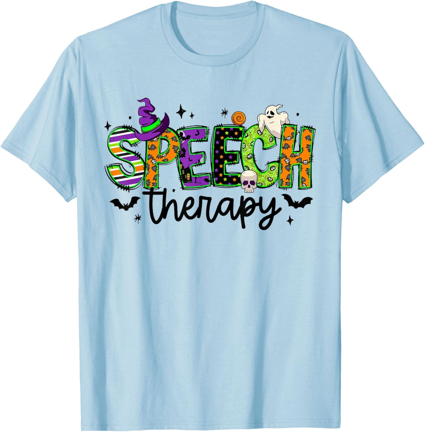 Halloween Speech Therapy Groovy Speech Language Pathologist T-Shirt - T-Shirt | Light Blue