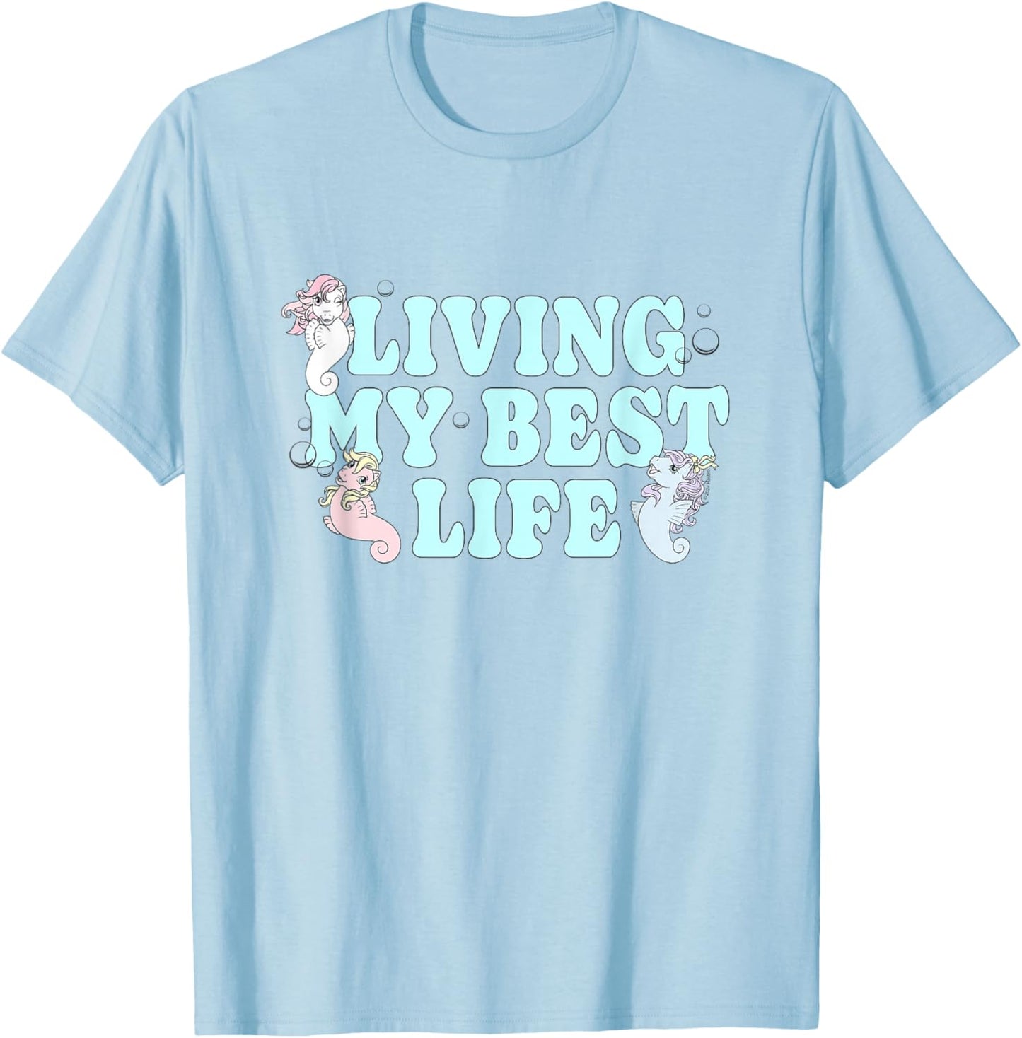 My Little Pony Living My Best Life Cute Seaponies Chest Logo T-Shirt - T-Shirt | Light Blue