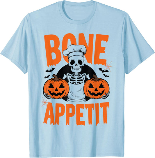 Bone Appetit Funny Halloween Costume Skeleton Chef Pumpkin T-Shirt - T-Shirt | Light Blue