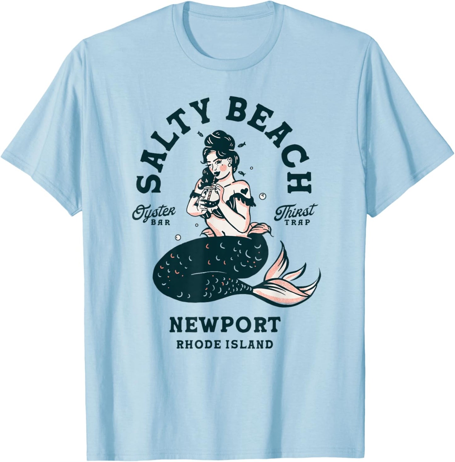 Salty Beach Newport Mermaid Shirt Rhode Island Oyster Pin Up T-Shirt - T-Shirt | Light Blue