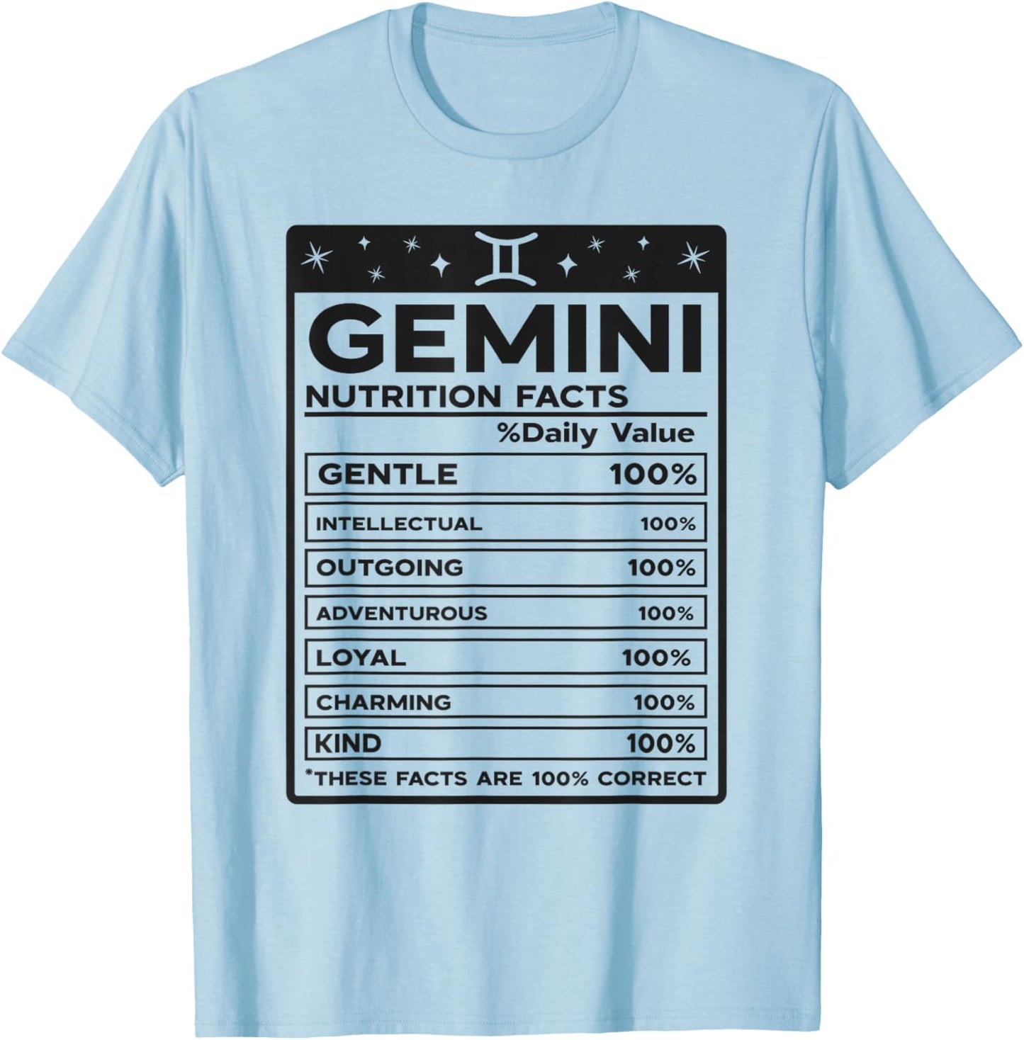 Gemini Nutritional Style Zodiac Design, Gemini T-Shirt - T-Shirt | Light Blue
