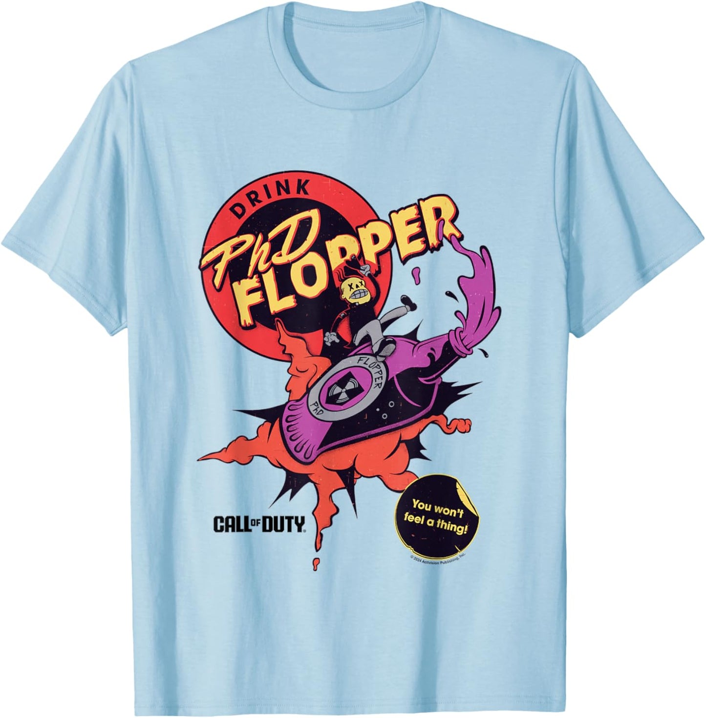 Call Of Duty Drink PhD Flopper You Won't Feel A Thing! Logo T-Shirt - T-Shirt | Light Blue