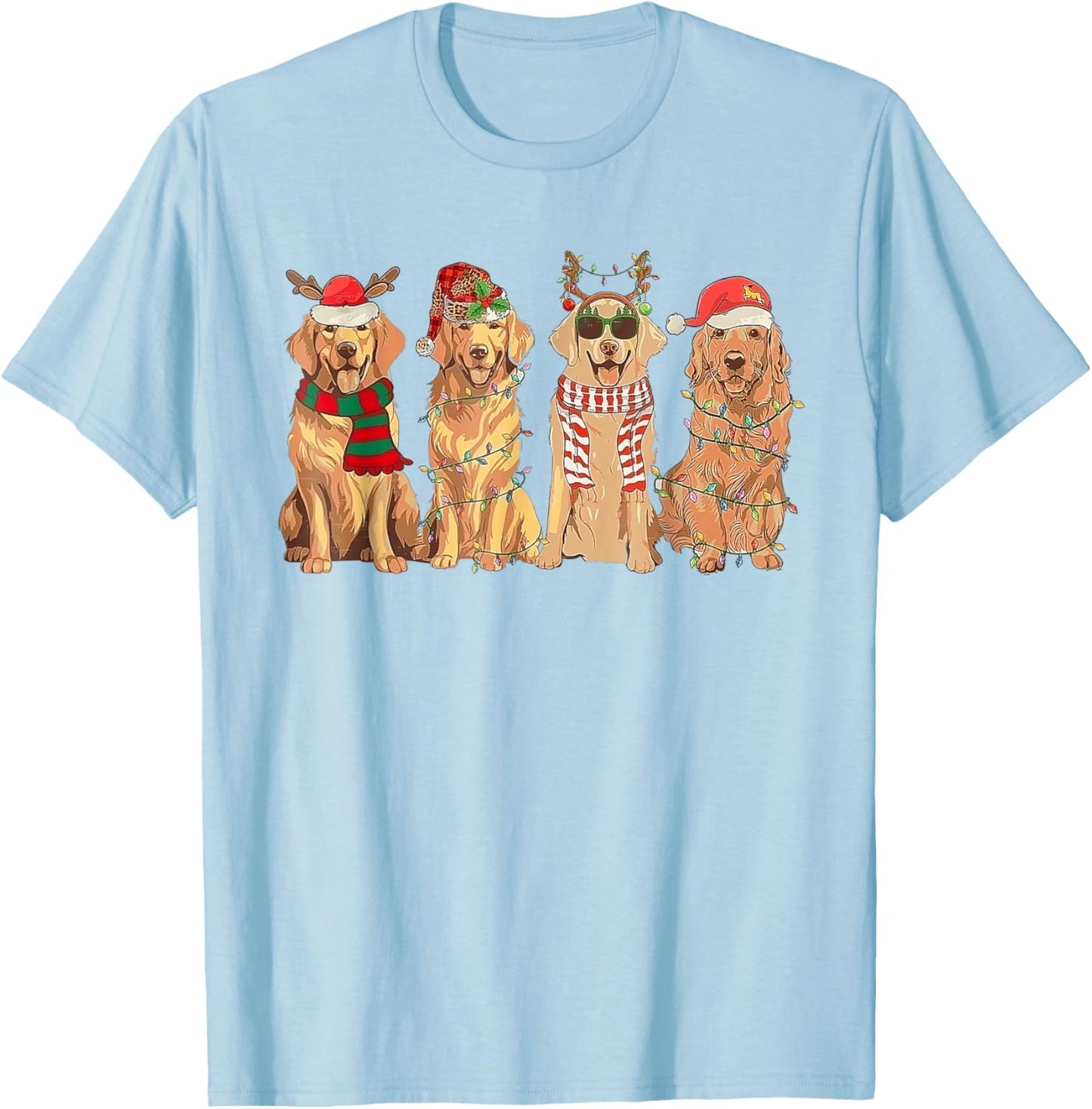 Retro Golden Retriever Santa Christmas Light T-Shirt - T-Shirt | Light Blue