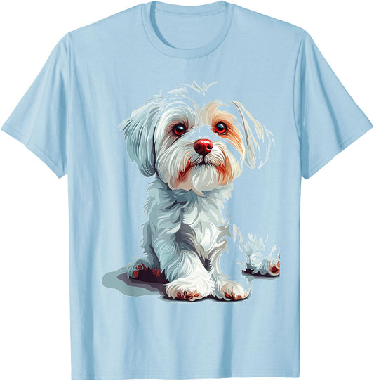 Maltese Dog Motif Pet Art Maltese T-Shirt - T-Shirt | Light Blue