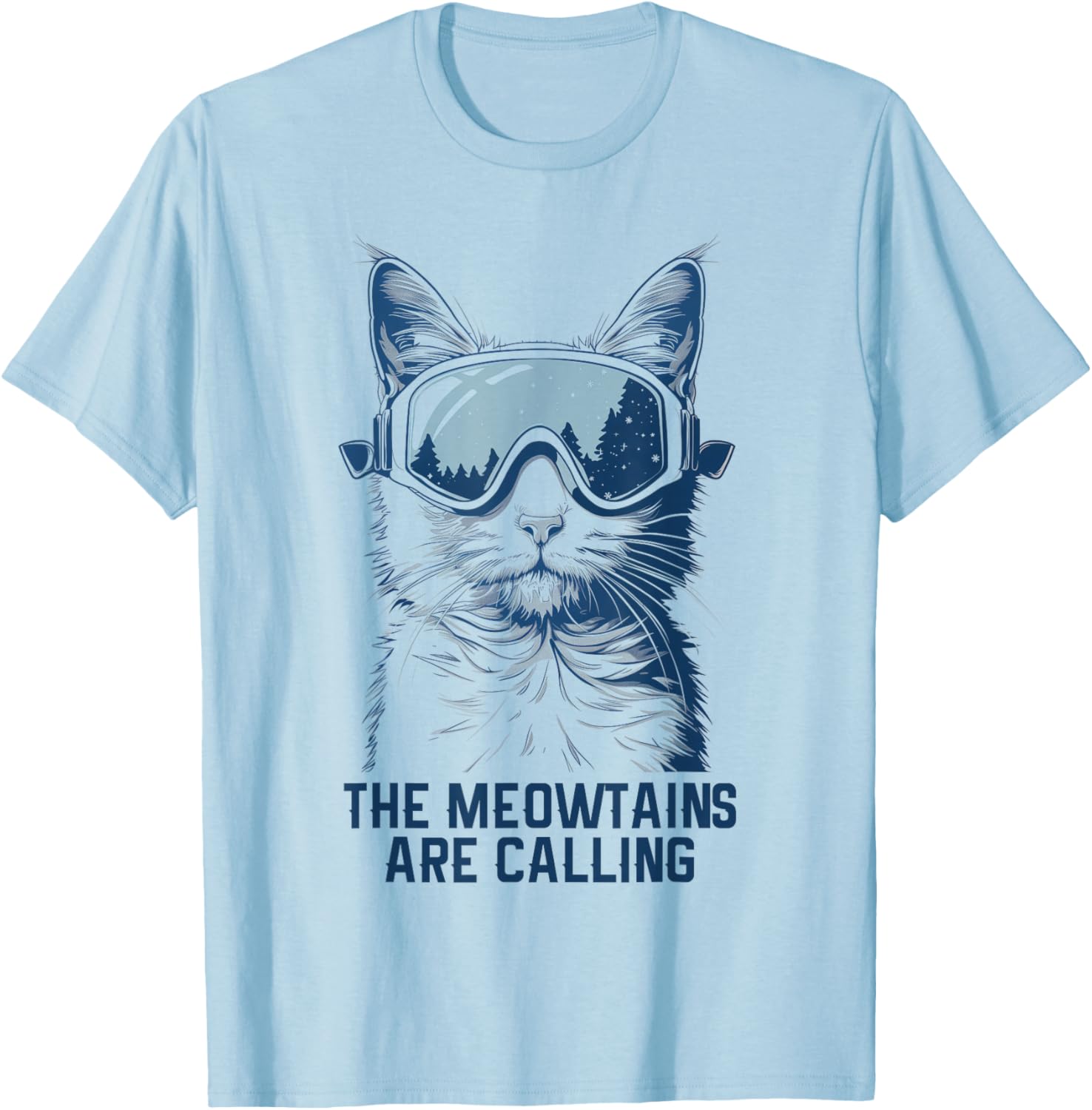Ski Snowboard Cat Funny The Meowtains Are Calling Skiing T-Shirt - T-Shirt | Light Blue