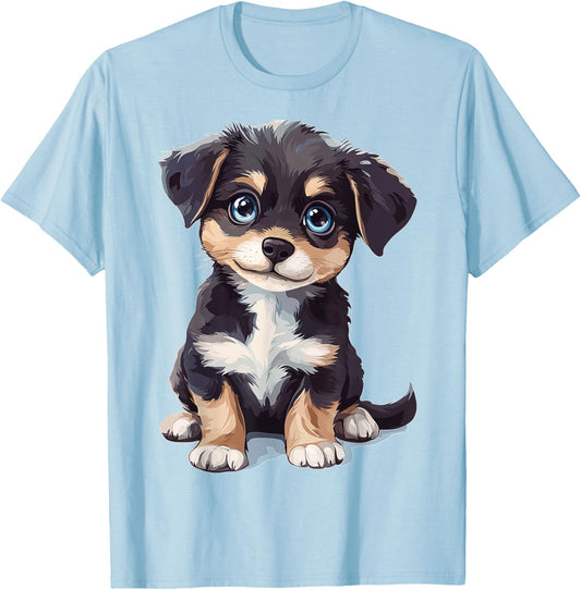 Puppy Dog Graphic Pet Art Blue Eyes Puppy T-Shirt - T-Shirt | Light Blue