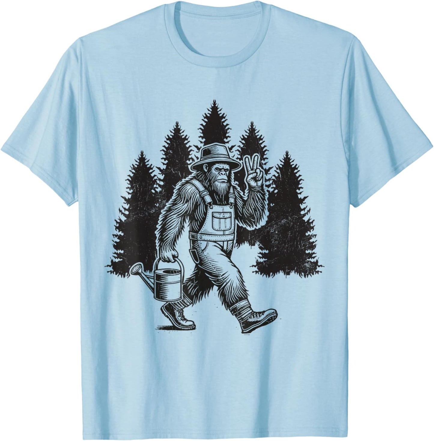 Bigfoot Gardener Watering Plants Retro Sasquatch Gardening T-Shirt - T-Shirt | Light Blue