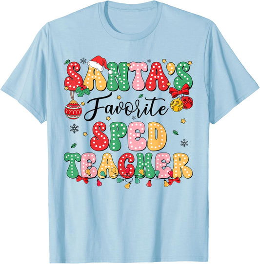 Santa's Favorite SPED Teacher Retro Matching Christmas Group T-Shirt - T-Shirt | Light Blue