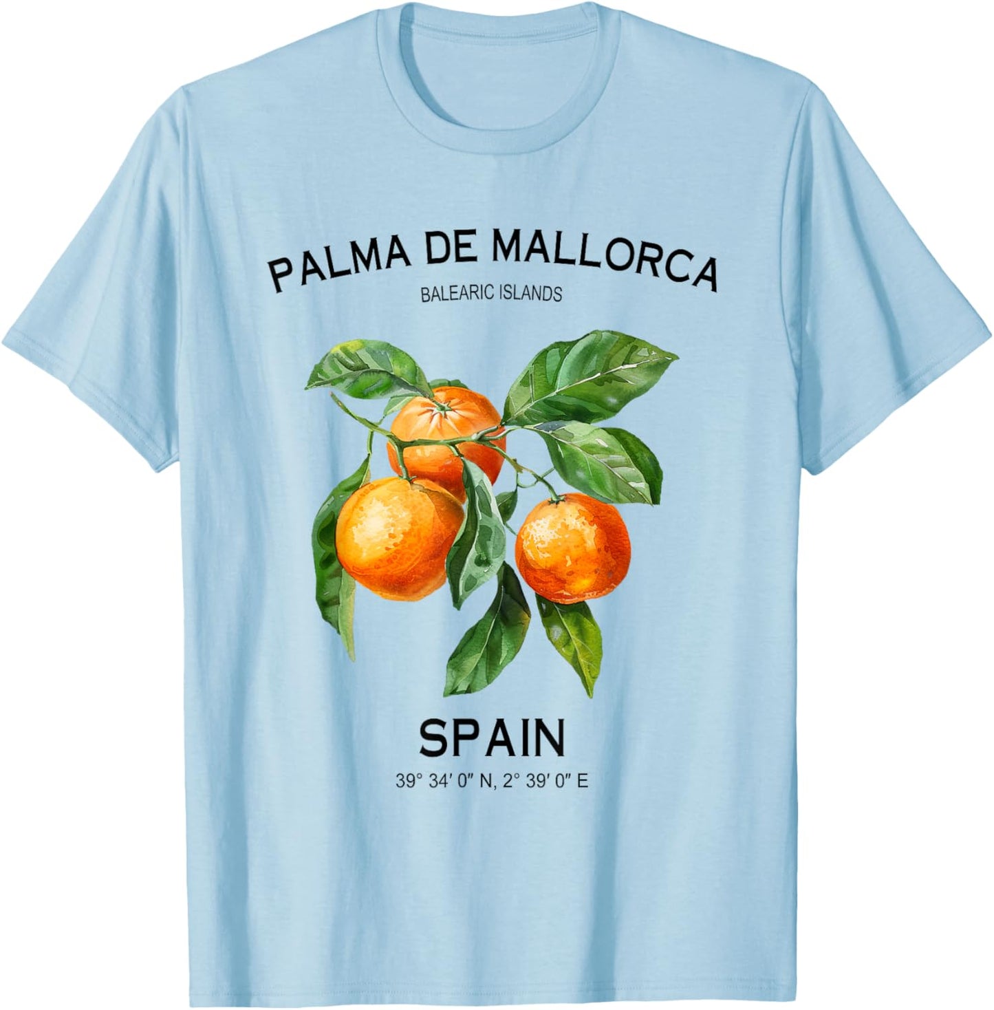 Palma de Mallorca Balearic Islands Oranges Spanish Art Spain T-Shirt - T-Shirt | Light Blue