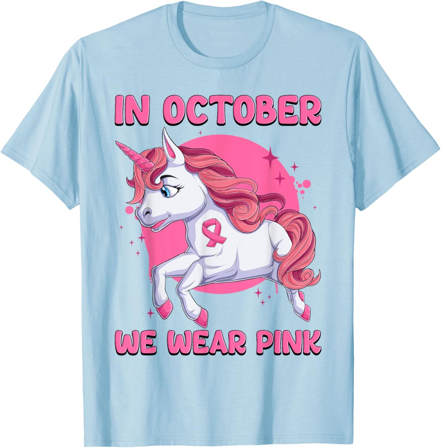 In October We Wear Pink Unicorn Breast Cancer Awareness T-Shirt - T-Shirt | Light Blue