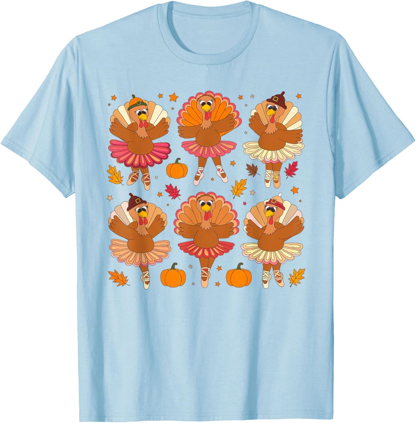 Autumn Ballerinas Dancing Cute Turkey Thanksgiving Girls T-Shirt - T-Shirt | Light Blue