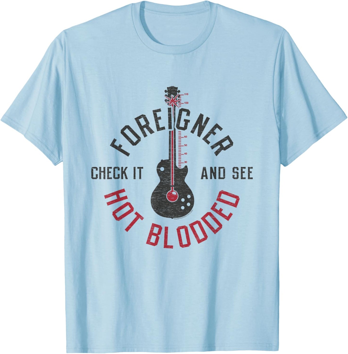 Foreigner Hot Blooded Guitar Thermometer Classic Rock Band T-Shirt - T-Shirt | Light Blue