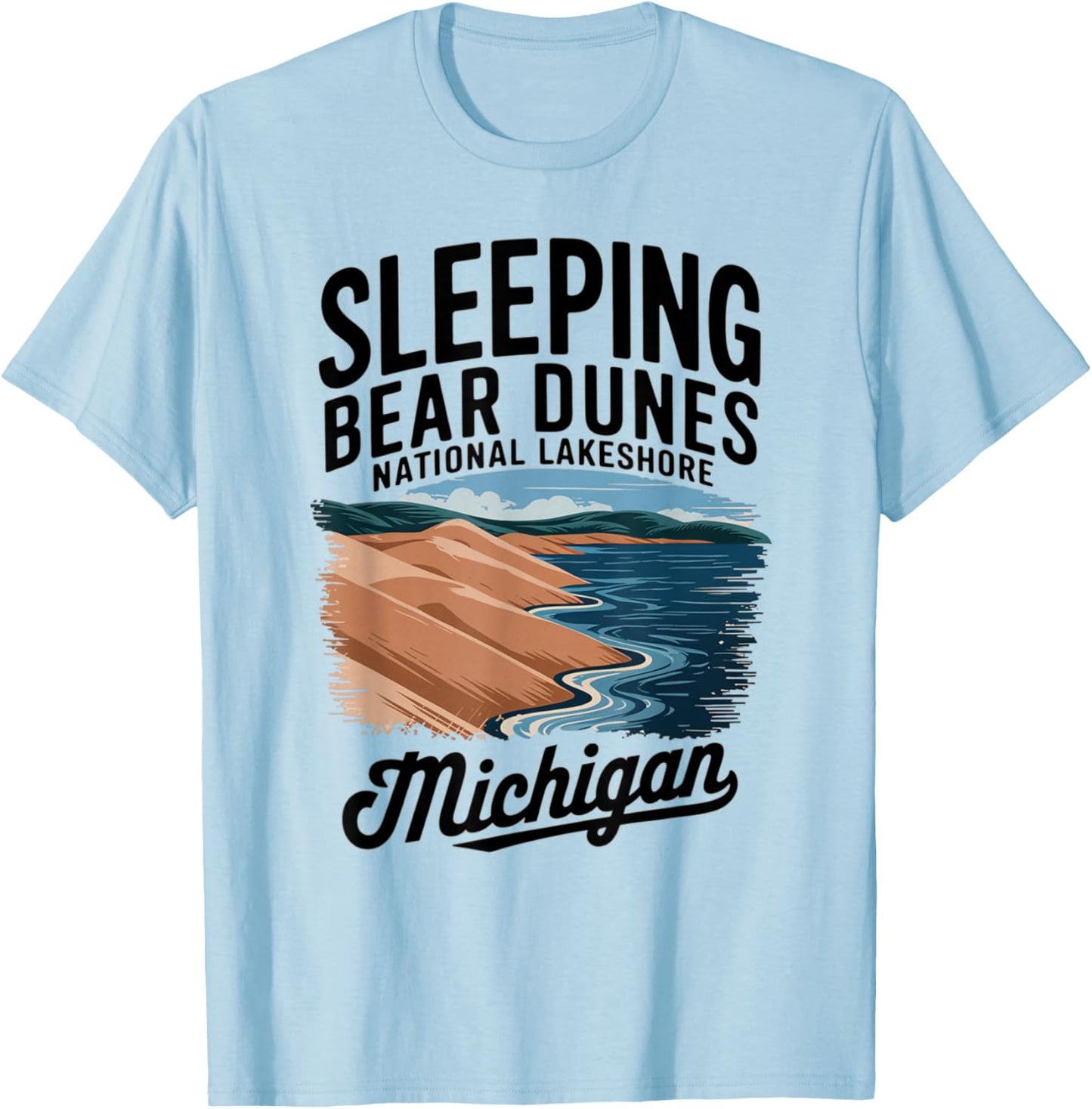 Explore Michigan's Iconic Sleeping Bear Dunes T-Shirt - T-Shirt | Light Blue