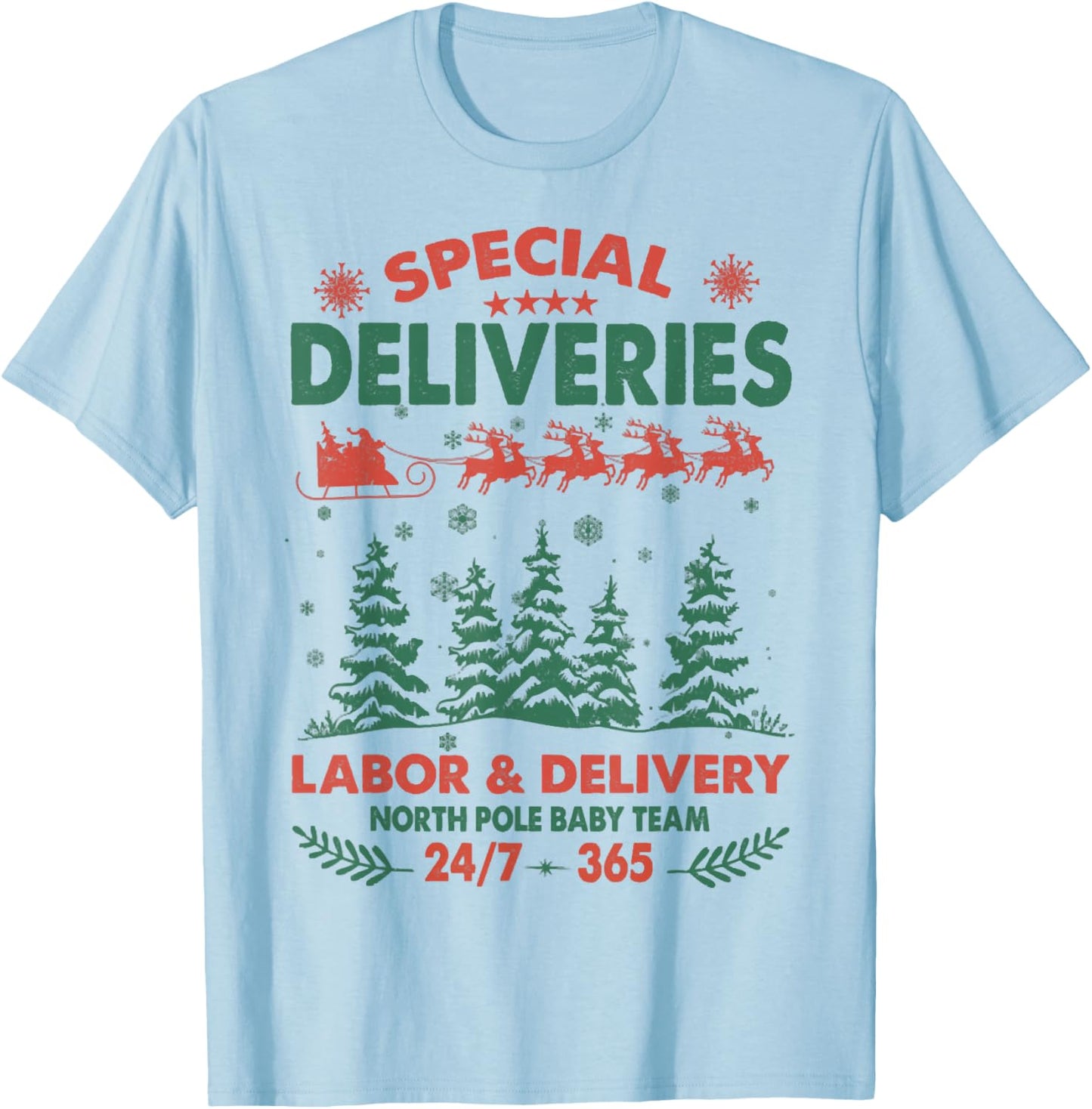 Special Deliveries Nurse, Labor And Delivery Nurse Christmas T-Shirt - T-Shirt | Light Blue