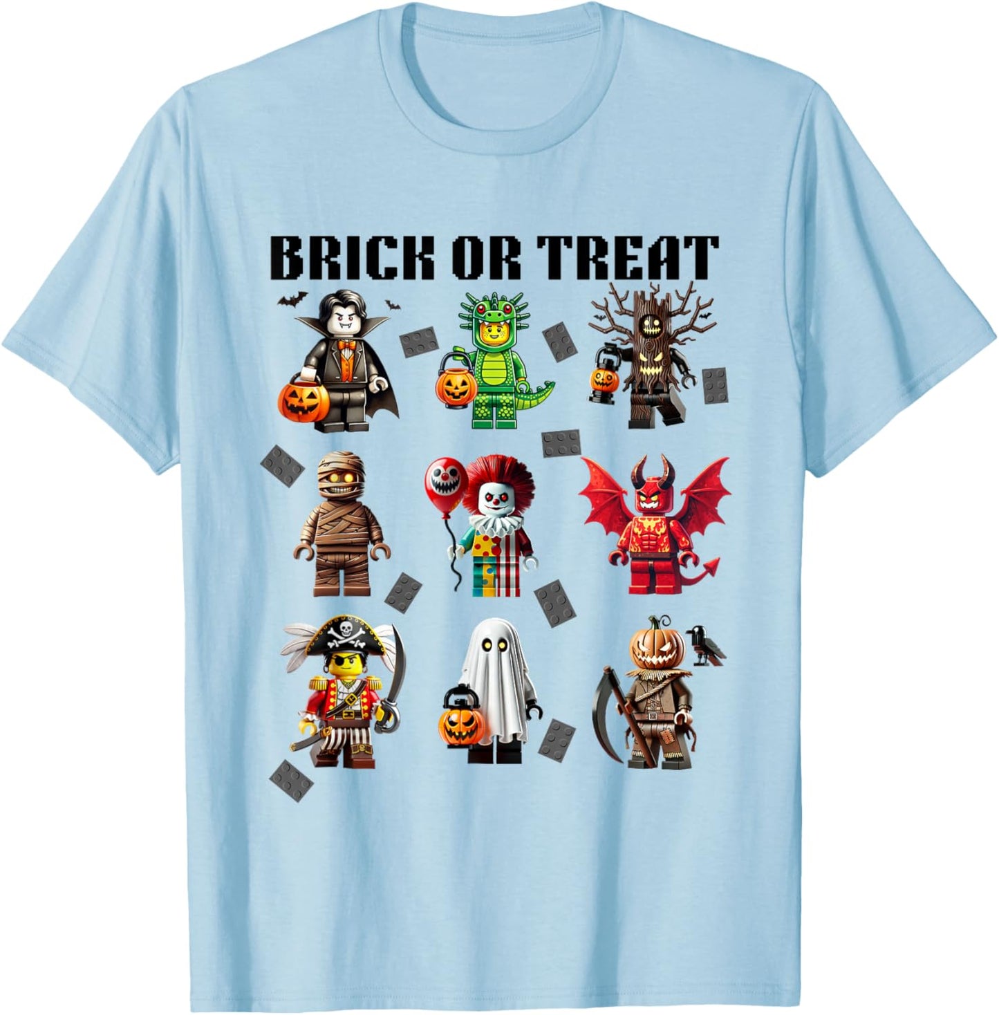 Building Bricks Halloween Brick Or Treat Costume Monsters T-Shirt - T-Shirt | Light Blue