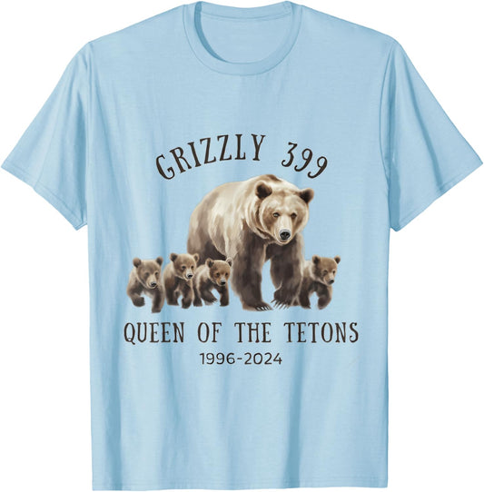 Grizzly 399 Queen of The Tetons National Park Bear T-Shirt - T-Shirt | Light Blue