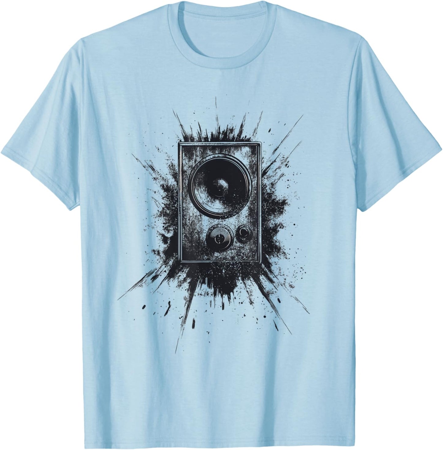 Cool Black Grayscale Music Speaker Design T-Shirt - T-Shirt | Light Blue